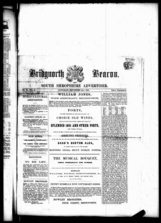 cover page of Bridgnorth Beacon and South Shropshire Advertiser published on September 2, 1854