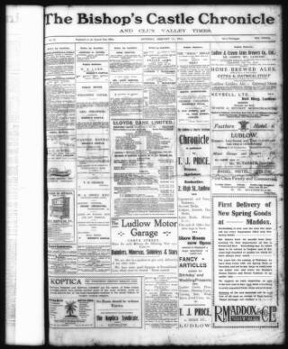 cover page of Bishop's Castle Chronicle & Clun Valley Times published on February 11, 1911