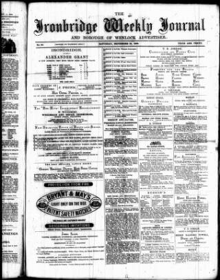 cover page of Ironbridge Weekly Journal and Borough of Wenlock Advertiser published on September 18, 1869