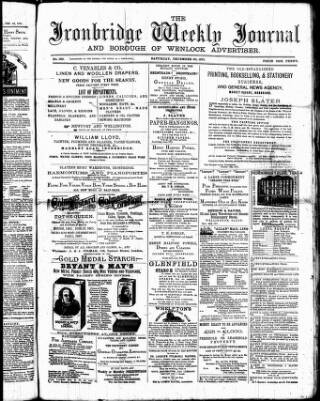 cover page of Ironbridge Weekly Journal and Borough of Wenlock Advertiser published on December 30, 1871