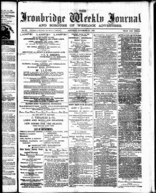 cover page of Ironbridge Weekly Journal and Borough of Wenlock Advertiser published on November 30, 1872