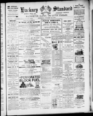 cover page of Hackney Standard, Bethnal Green and Shoreditch Chronicle published on November 30, 1889