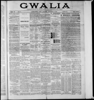 cover page of Gwalia published on December 30, 1885