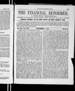 cover page of Financial Reformer published on November 1, 1871