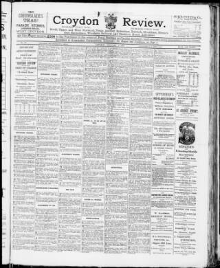 cover page of Croydon Review and Railway Time Table published on February 27, 1892