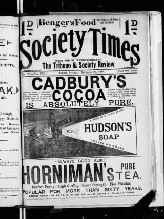 cover page of Society Times published on November 30, 1889
