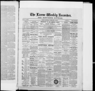cover page of Larne Weekly Recorder & Northern Express published on February 10, 1883