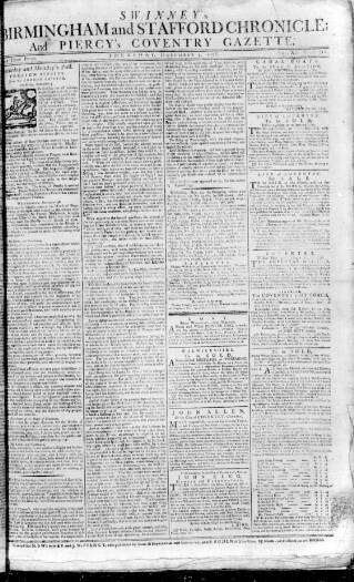 cover page of Piercy's Coventry Gazette published on December 3, 1778