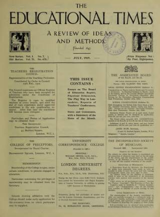 cover page of Educational Times published on July 1, 1919