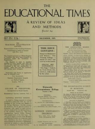 cover page of Educational Times published on December 1, 1919