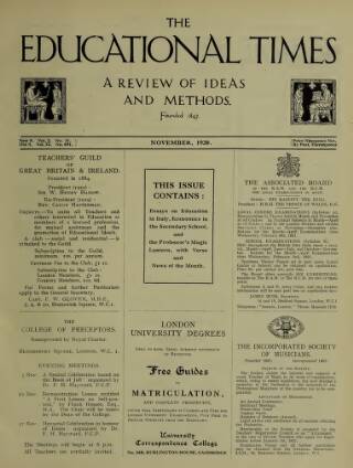cover page of Educational Times published on November 1, 1920