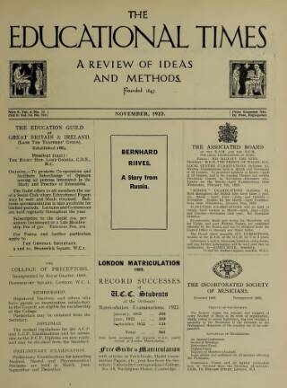 cover page of Educational Times published on November 1, 1922