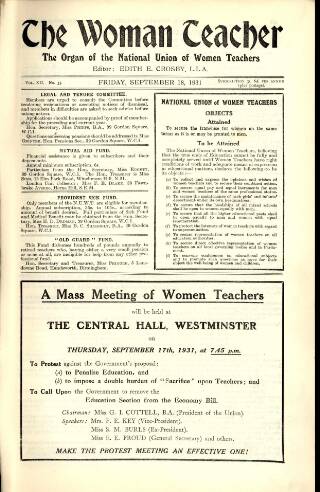 cover page of Woman Teacher published on September 18, 1931