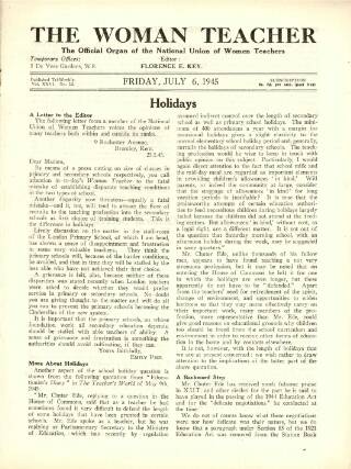 cover page of Woman Teacher published on July 6, 1945