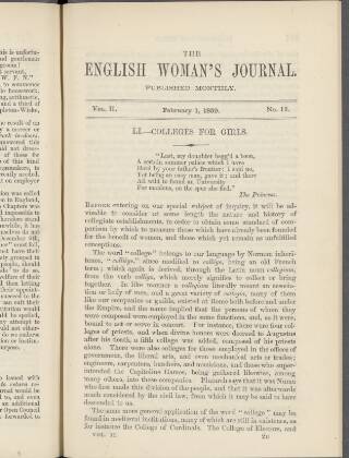 cover page of English Woman's Journal published on February 1, 1859