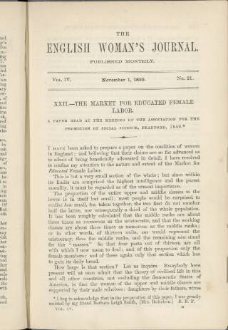 cover page of English Woman's Journal published on November 1, 1859