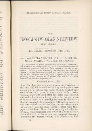 cover page of Englishwoman's Review published on September 15, 1885