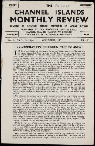 cover page of Channel Islands Monthly Review published on November 1, 1943